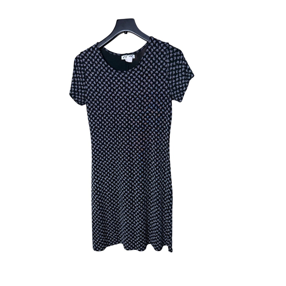 Esse USA Vintage Butterfly Print Dress Black White 90s Y2K Short Sleeve Size M